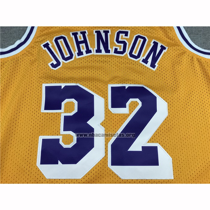 Camiseta Los Angeles Lakers Magic Johnson NO 32 Hardwood Classics Throwback Amarillo
